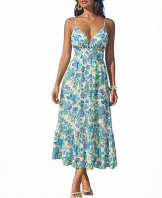 Women's Blue Meadow Floral Mini Beach Dress
