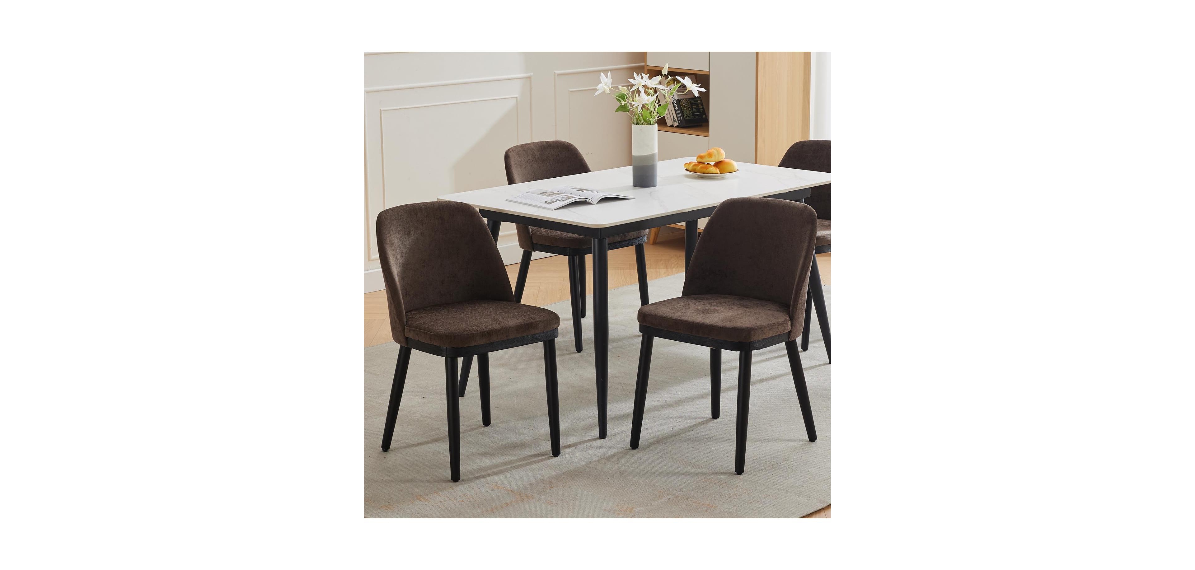 gaomon Modern Dining Chair Set of 2, Linen Upholstered Kitchen Chair, Beige Dining Room Chair with Curved Back, Sold Wood Legs
