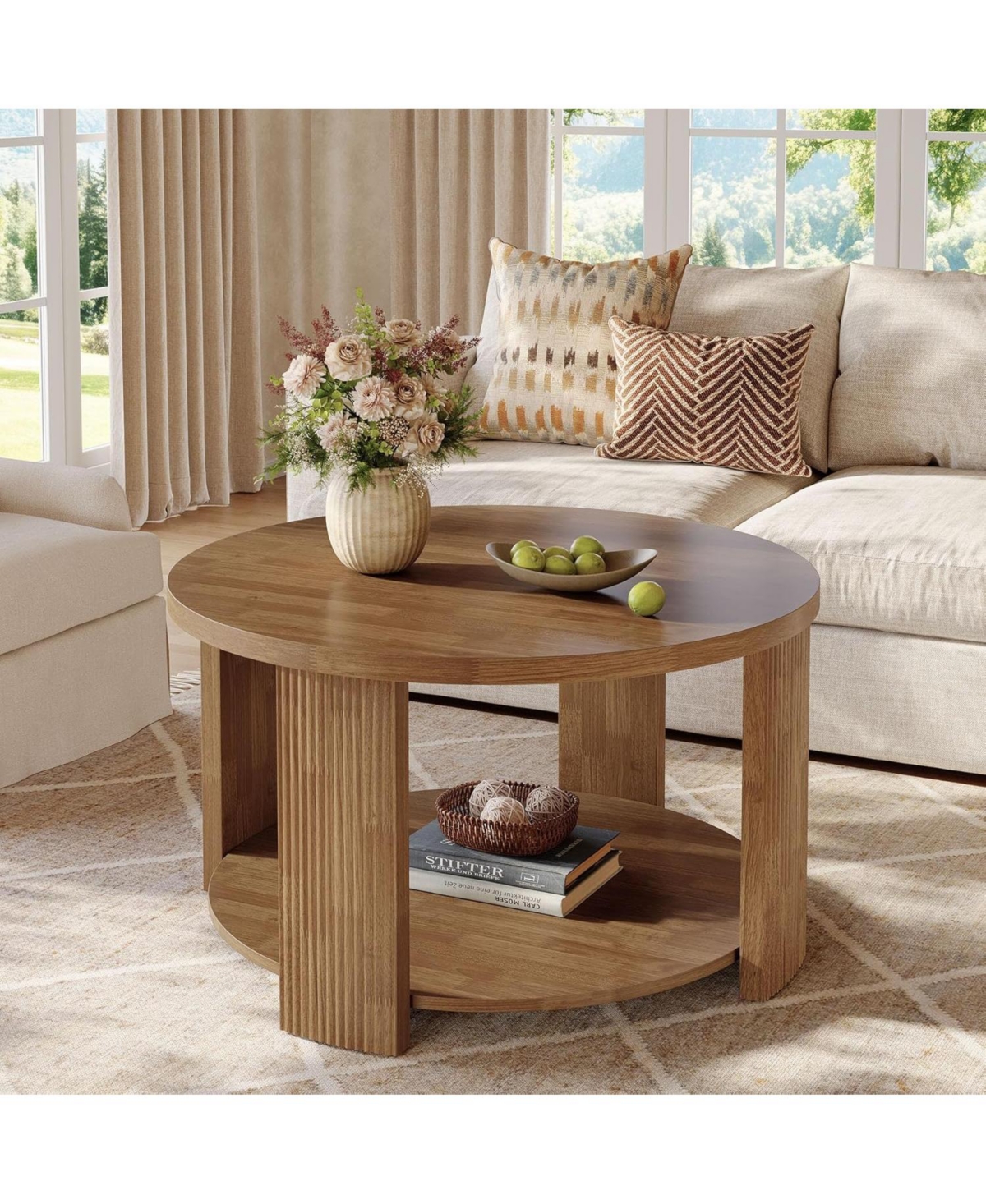 Tribesigns 2-Tier Round Coffee Table for Living Room, 31.5-Inch Mid-Century Modern Circle Accent Center Table with Thick Tabletop, Low Cocktail Tea