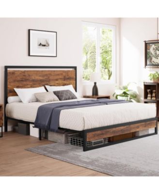 Sturdy Platform Bed Frame with Rustic Wooden Headboard & Footboard, Heavy Duty Wooden Slats, No Box Seasonal Needed, Bedroom - Twin