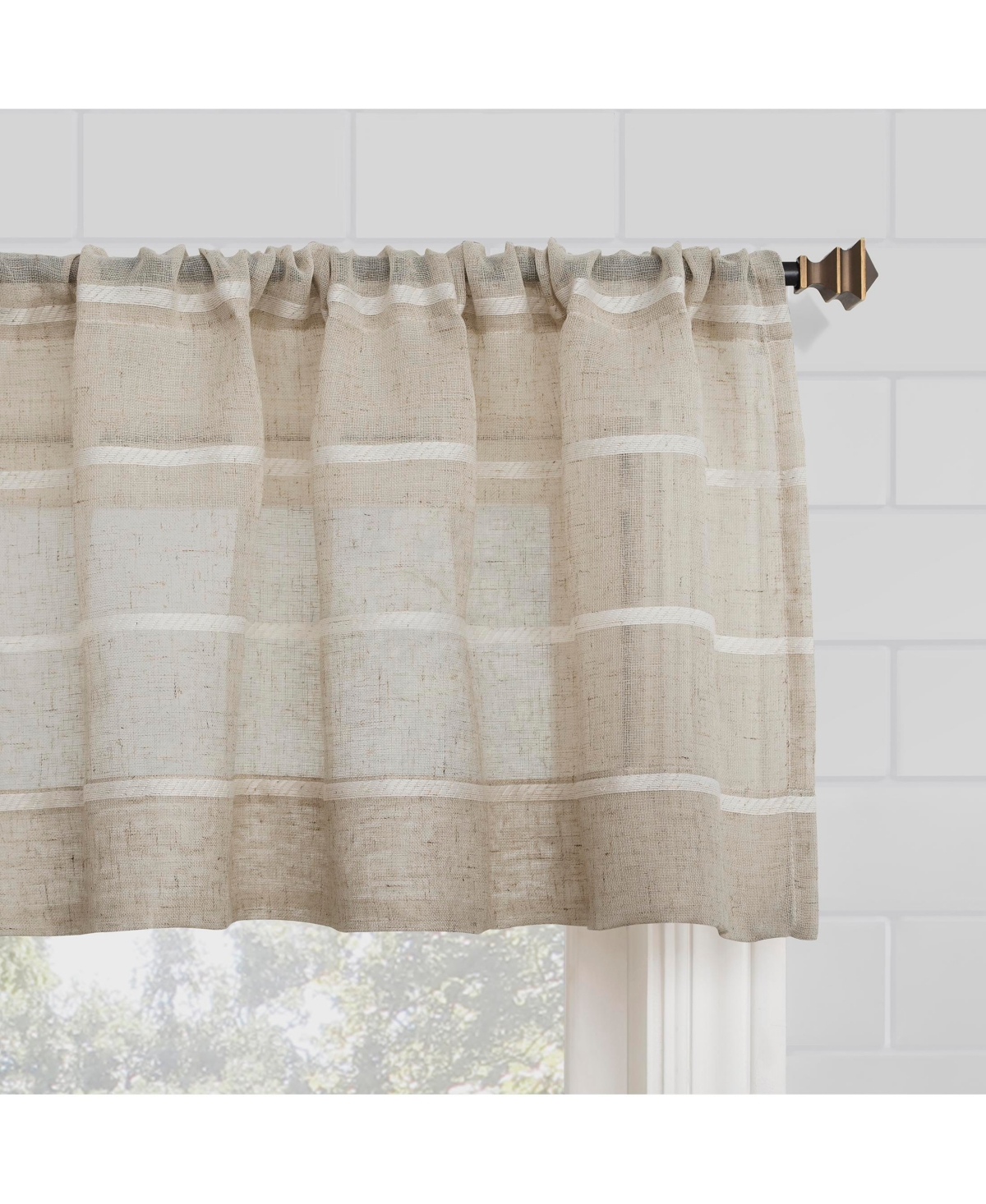 Twill Stripe Anti-Dust Linen Blend Sheer Cafe Curtain Valance
