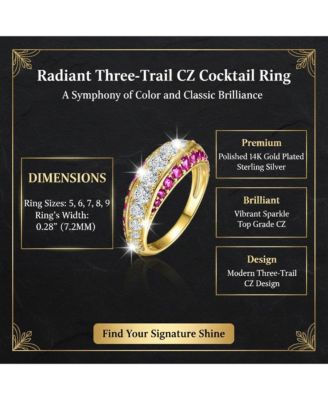 Radiant 14K Gold Plated Three-Trail Cubic Zirconia Cocktail Ring