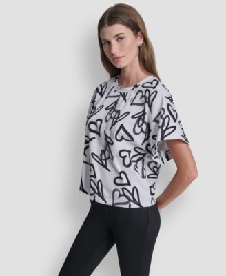 Women's Heart Print Short-Sleeve Crew Neck Top