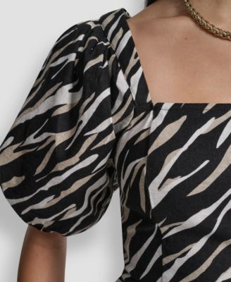 Women's Puff-Sleeve Square Neck Printed Dress