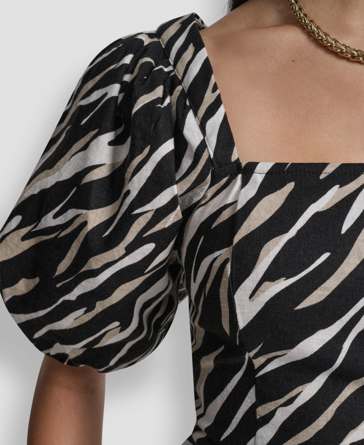 Dkny Women's Puff-Sleeve Square Neck Printed Dress