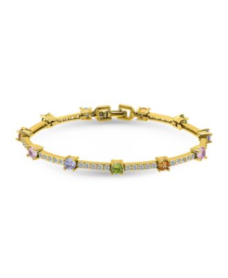 3 5/8 ct. t.w 4mm 2mm Round Cubic Zirconia Stone Stations on Pave Link Bracelet