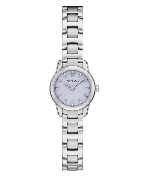 Женские круглые мини-часы Tory Burch The Miller, две стрелки, серебристая сталь, 22 мм