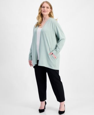 Plus Size Collarless Open-Front Cardigan 