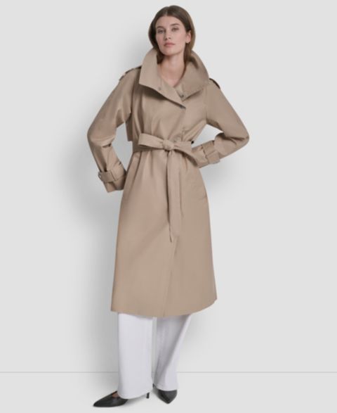 Женские куртки DKNY Belted Funnel Collar Long Trench Coat