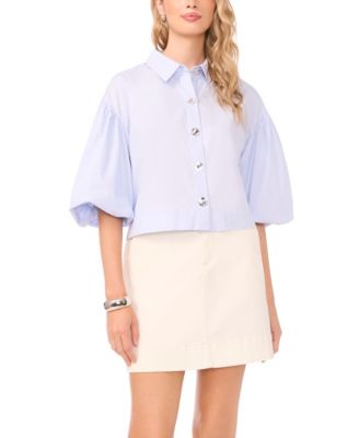 Women's Bubble Short-Sleeve Button-Up Shirt