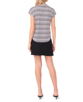 Women's V-Neck Front Placket Short-Sleeve Blouse