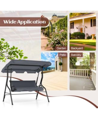 3 Seat Outdoor Patio Canopy Porch Swing with Cushioned Steel Frame