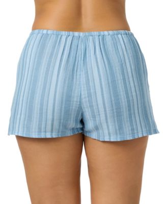 Juniors' Brenda Waves Elastic Waistband Striped Shorts