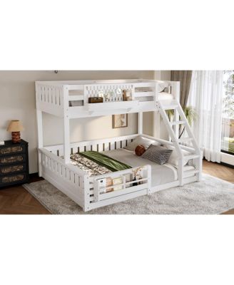 Twin XL over Queen Bunk Bed with Ladder, Guardrails, Pegboard & Bookshelf