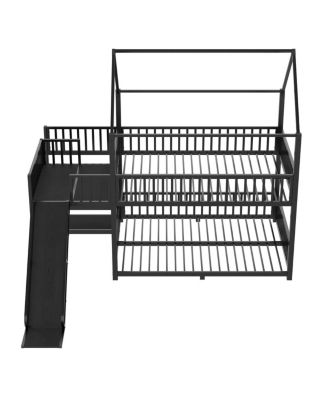 Full Metal House Bunk Bed with Storage Stairs, Slide, Safety Rails