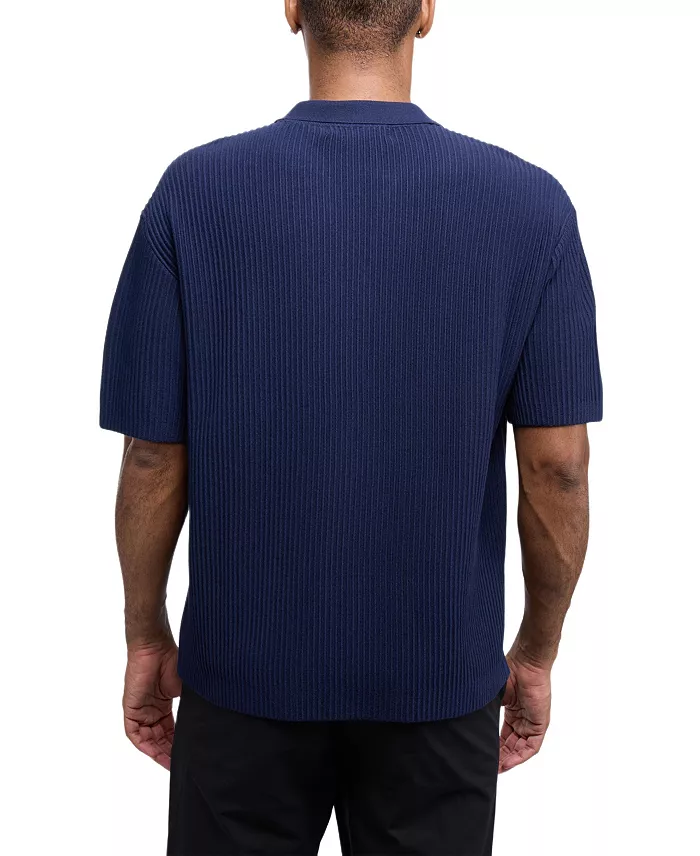 Men's Short Sleeve Vertical Ottoman Camp Collar Button Down Sweater Polo - thumbnail 10