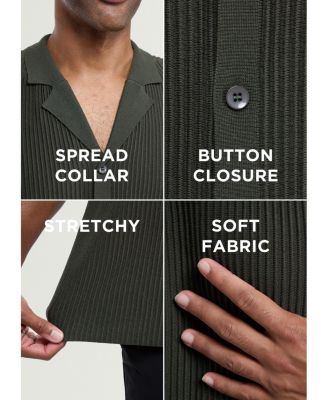 X RAY Men's Short Sleeve Vertical Ottoman Camp Collar Button Down Sweater Polo