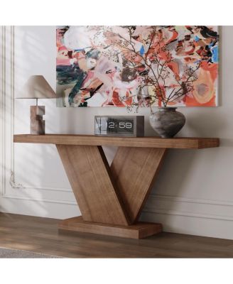 Modern X-Leg Console Table with Solid Wood Veneer, Walnut