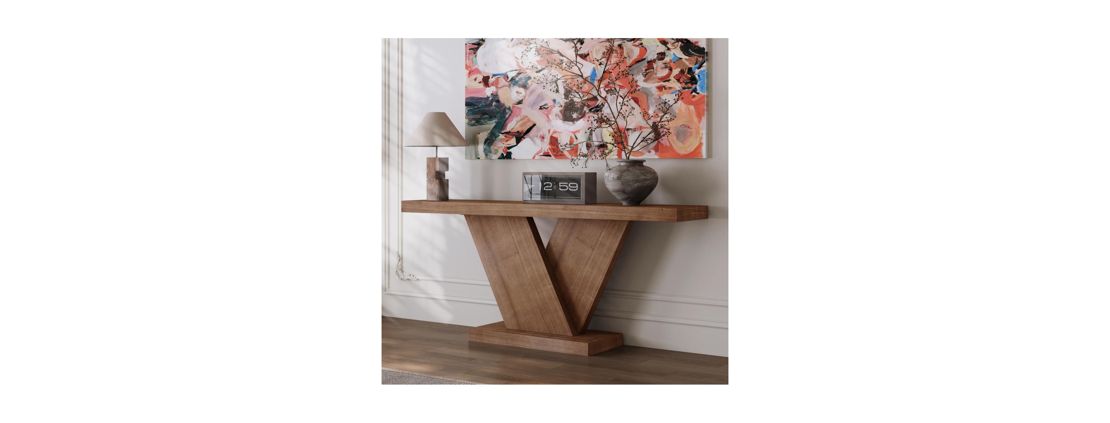 Streamdale Furniture Modern X-Leg Console Table with Solid Wood Veneer, Walnut