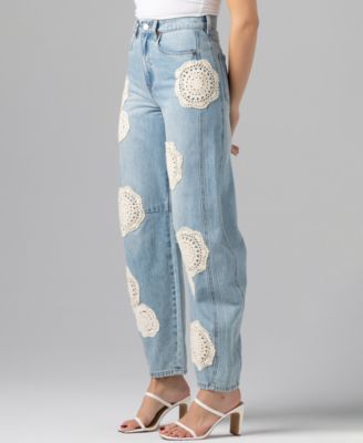 Women's Crochet Barrel Leg Jeans