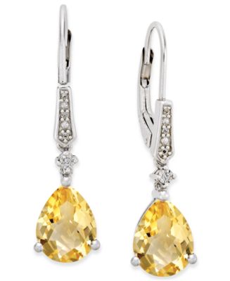 Macy's Citrine (3 ct. t.w.) and Diamond Accent Birthstone Drop Earrings in Sterling Silver