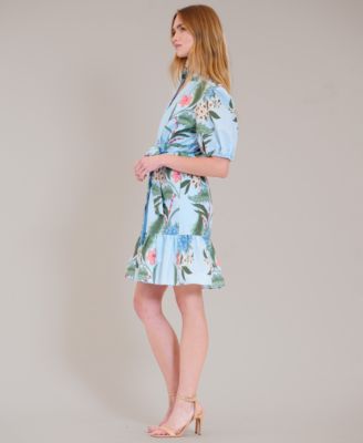 Women's Puff-Sleeve V-Neck Mini Dress