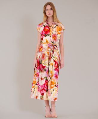 Women's Collared Self-Tie Shirt Dress