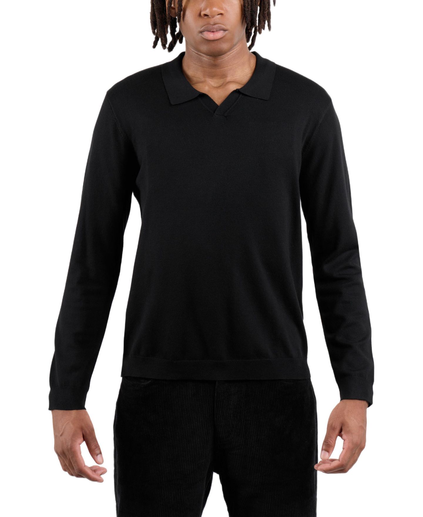 Мужские рубашки XRAY X RAY Long Sleeve Sweater Johnny Collar Polo, цвет: Чёрный — фото 1