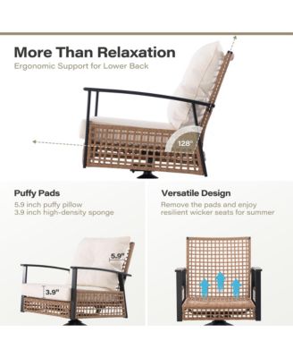 3 piece set of rotating rocking chair with flowers and rattan beige Bohemian Patio