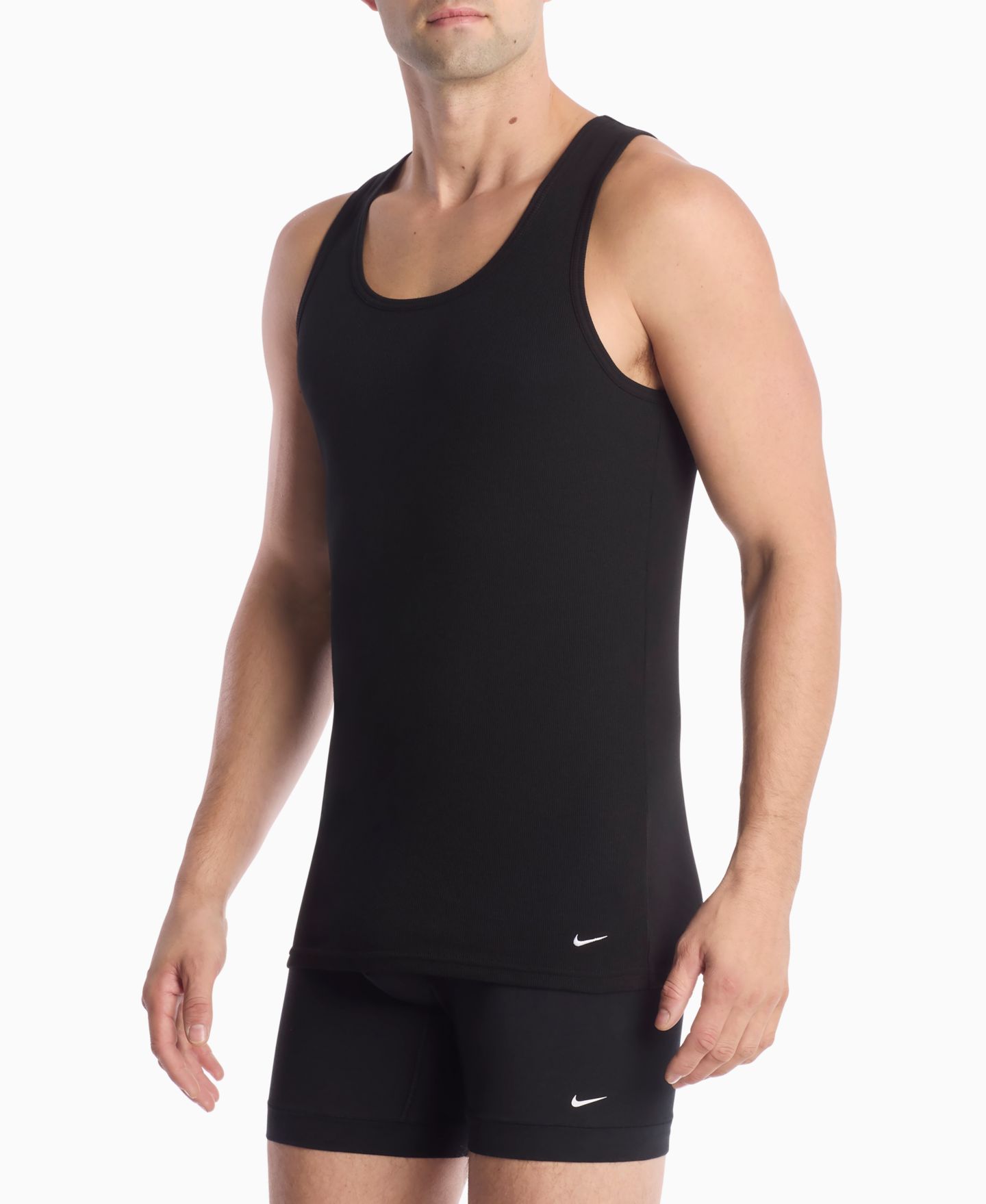 Мужские топы Nike Essential Stretch Ribbed Tank Undershirts, 2-Pack, цвет: Чёрный — фото 3