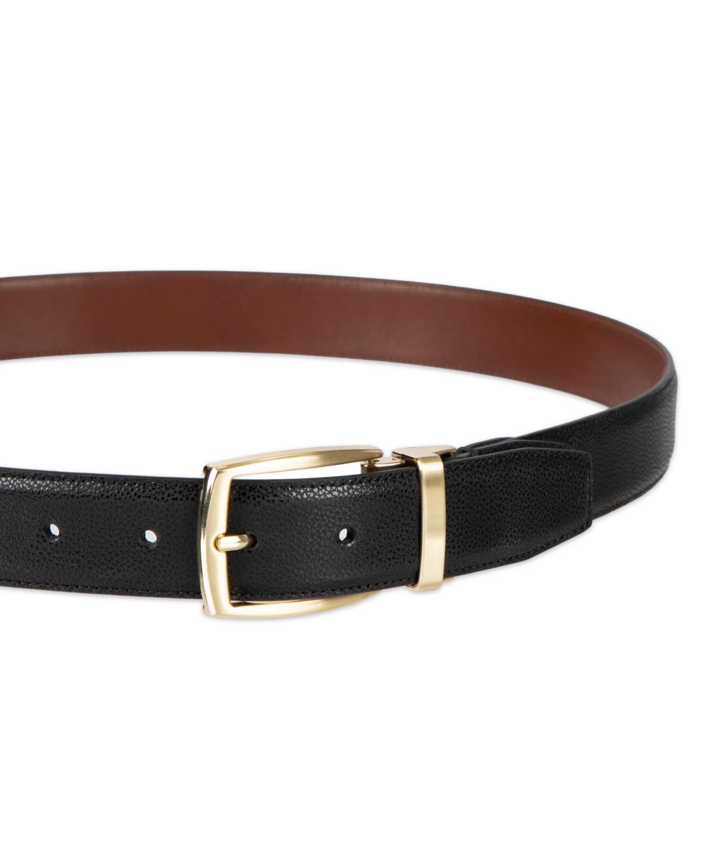 Мужской ремень Club Room 32MM Luxury 2-In-1 Reversible Pebbled Leather Belt, цвет: Чёрный / Коньячный — фото 4