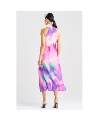 Women's Watercolor - Sheer Texture Halter Maxi Dress w/ Hammered Brass Ring