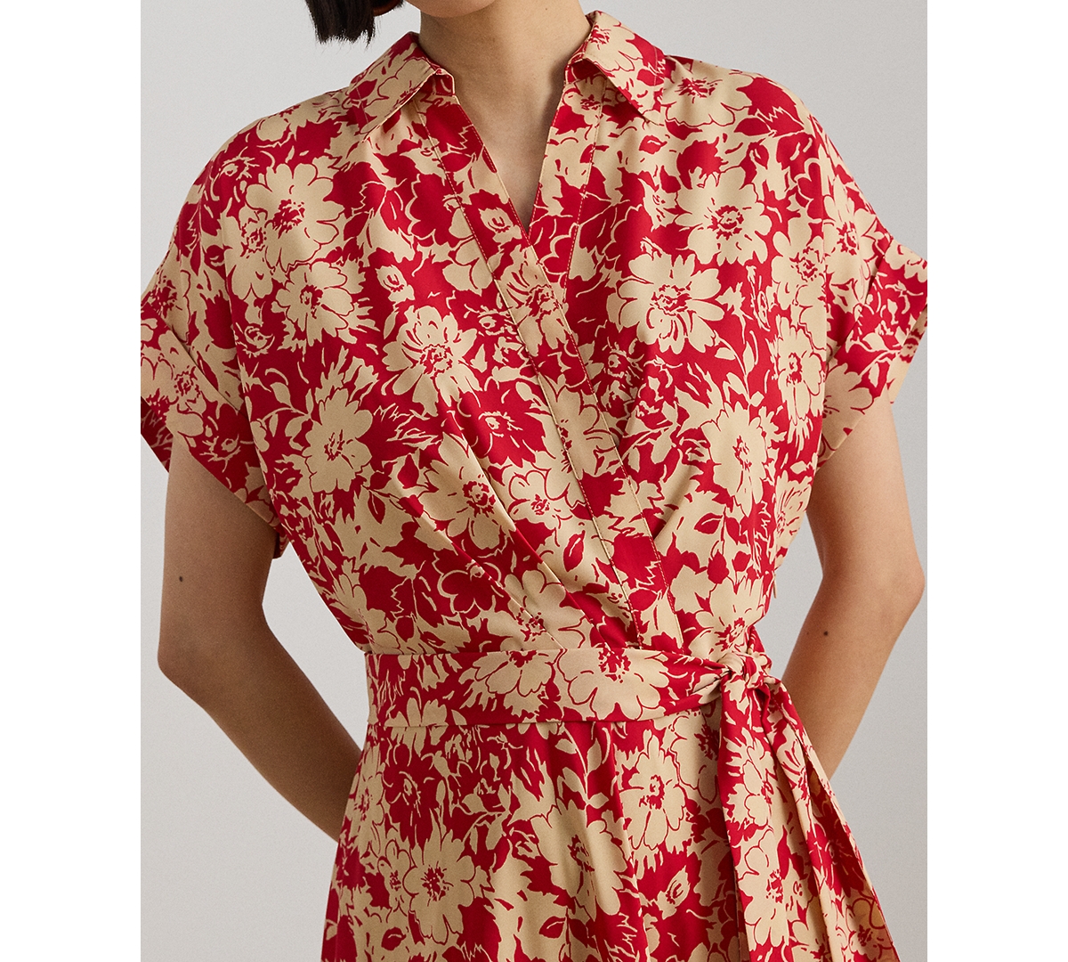 Lauren Ralph Petite Floral Belted Short-Sleeve Maxi Dress