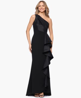Women's Long One Shoulder Ruffle Ball Gown Dress
