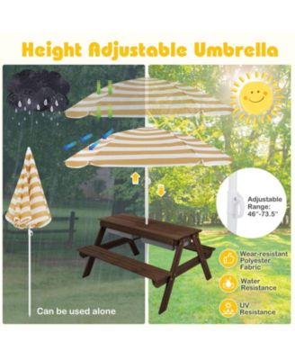 3-in-1 Kids Picnic Table Wooden Outdoor Sand & Water Table with Umbrella Play Boxes
