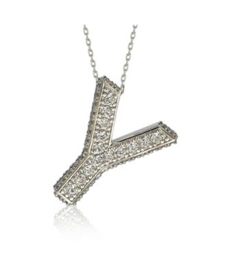 Suzy Levian Sterling Silver Sapphire 3-D Letter "Y" Initial Pendant