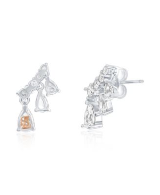 Sterling Silver Cubic Zirconia Mini Ear Climber Dangle Stud Earrings