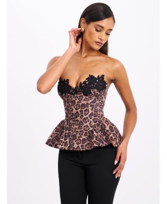 Women's Qiara Cheetah Print Peplum Top with Lace Trim