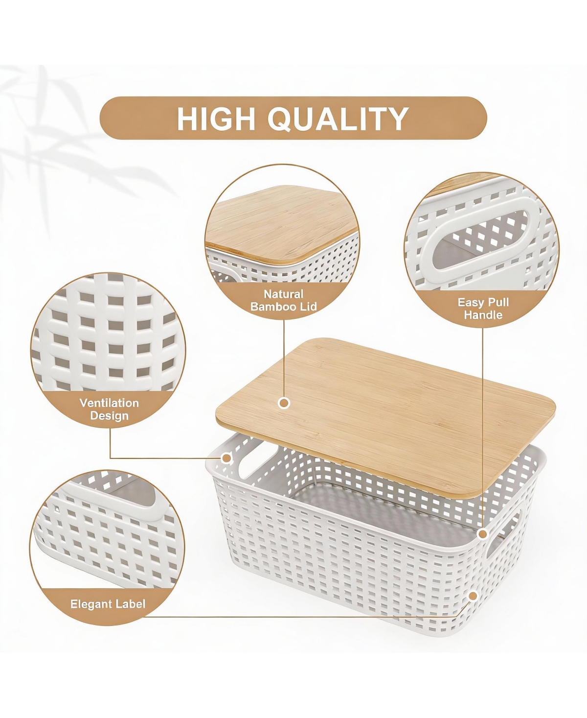 Yigii 6-Piece Stackable Bamboo Lid Storage Bins for Small Space Organization