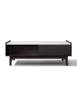 Modi Wenge Coffee Table with 1 Door, Open Storage & Raised Sides, Faux Marble Top, Manufactured Wood