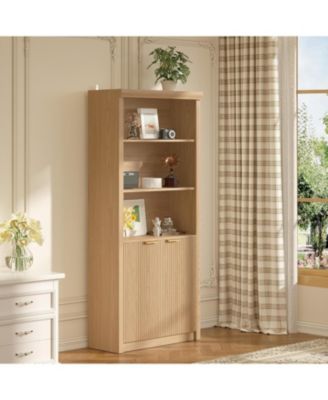  Tall 5-Shelf Wooden Bookcase with Doors, 31.5" Wide Farmhouse Book Shelf, Adjustable Top Shelf