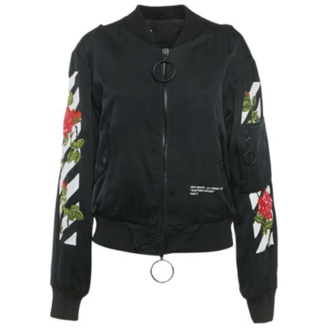 Женские куртки Pre-Owned Off-White Women's Black Rose And Arrow Embroidered Satin Bomber Jacket