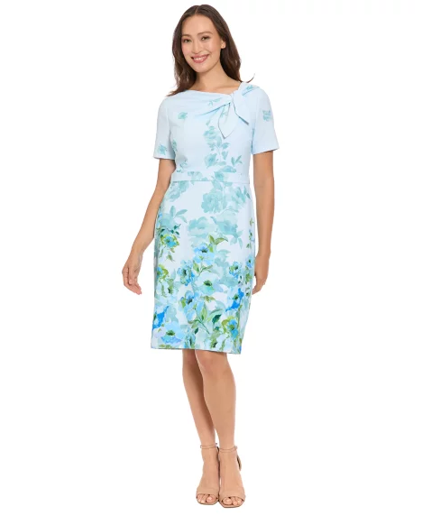Petite Printed Tie Neck Sheath Dress - Blue/periwinkle