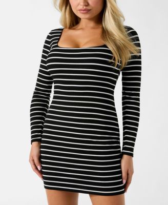 Women's Long-Sleeve Chrystle Square Neck Bodycon Short Dress