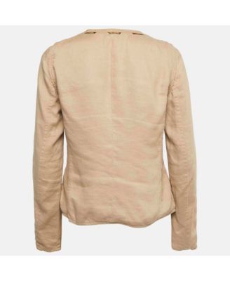 Women's Beige Linen Blend Zip-Up Jacket