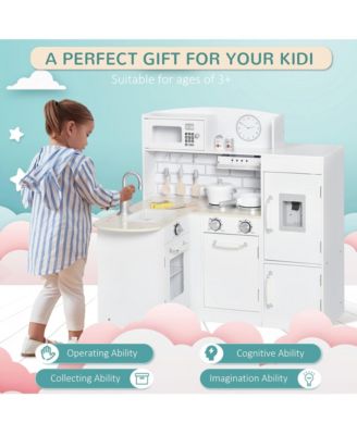 Corner Kids Play Kitchen Set with Detachable Refrigerator Sink and Fourteen Accessories for Ages Three and Up