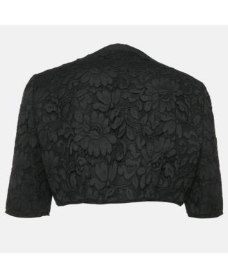 Women's Black Corded Lace Open Front Cropped Jacket