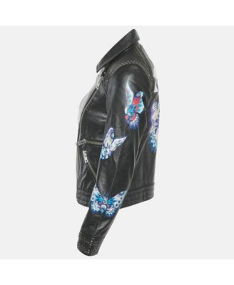 Women's Black Leather Kawai Biker Jacket