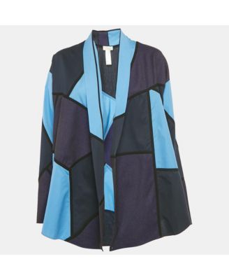 Women's Blue Patch Work Cotton Open-Front Shrug