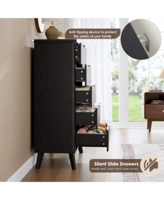 Fluted Dresser for Bedroom, 5 Deep Drawer Modern Wood Storage Chest, Black